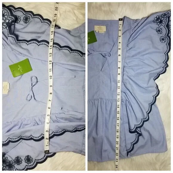 NWTKate Spade Blue Daisy Ruffle Blouse, XS